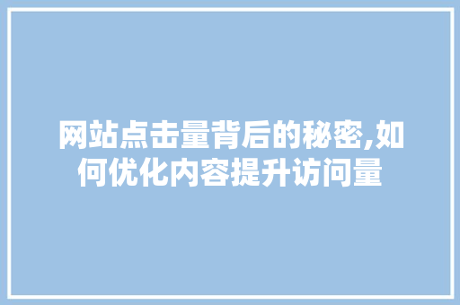 网站点击量背后的秘密,如何优化内容提升访问量