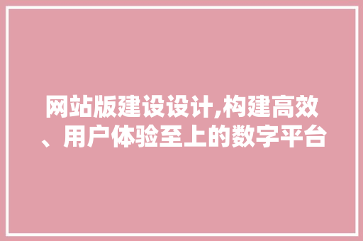 网站版建设设计,构建高效、用户体验至上的数字平台