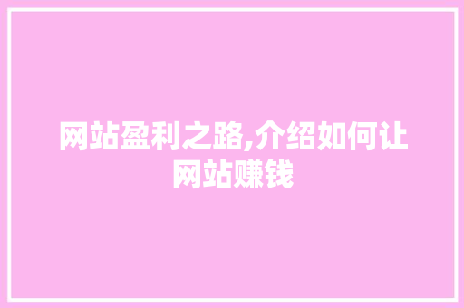 网站盈利之路,介绍如何让网站赚钱