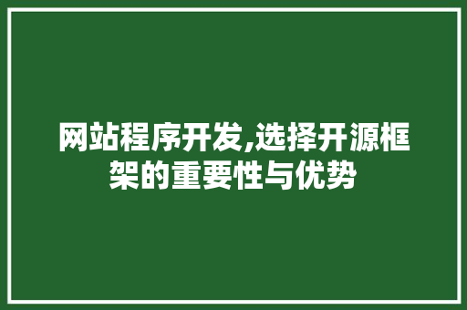 网站程序开发,选择开源框架的重要性与优势