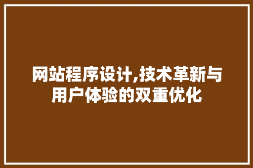网站程序设计,技术革新与用户体验的双重优化