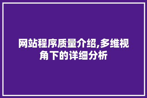 网站程序质量介绍,多维视角下的详细分析