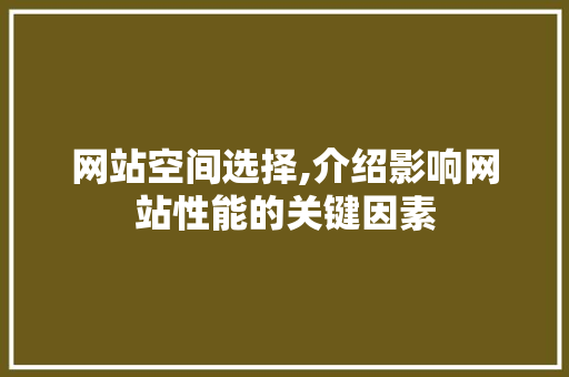 网站空间选择,介绍影响网站性能的关键因素