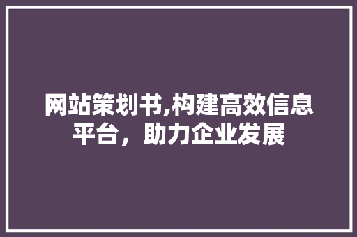 网站策划书,构建高效信息平台，助力企业发展