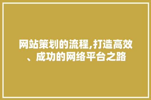 网站策划的流程,打造高效、成功的网络平台之路