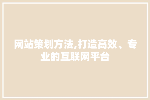 网站策划方法,打造高效、专业的互联网平台