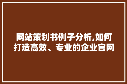 网站策划书例子分析,如何打造高效、专业的企业官网