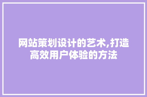 网站策划设计的艺术,打造高效用户体验的方法
