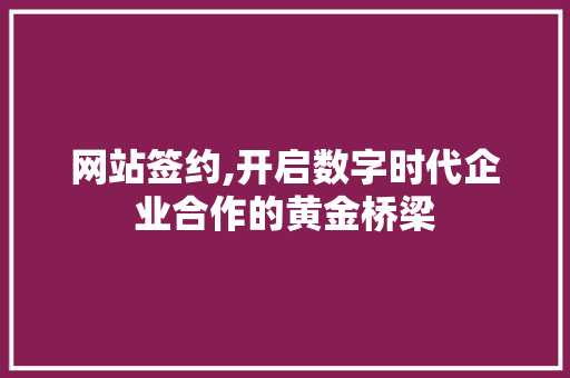 网站签约,开启数字时代企业合作的黄金桥梁