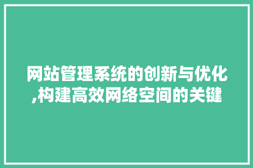 网站管理系统的创新与优化,构建高效网络空间的关键