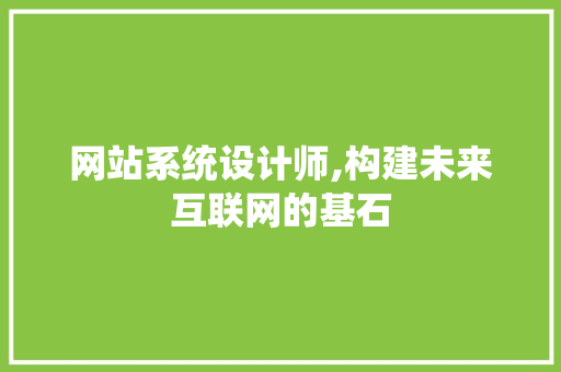 网站系统设计师,构建未来互联网的基石