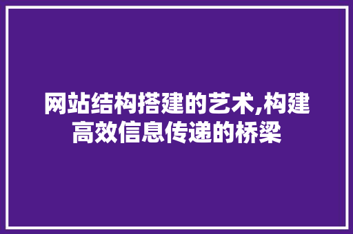 网站结构搭建的艺术,构建高效信息传递的桥梁