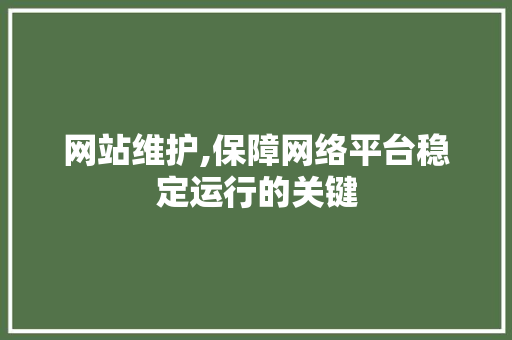 网站维护,保障网络平台稳定运行的关键