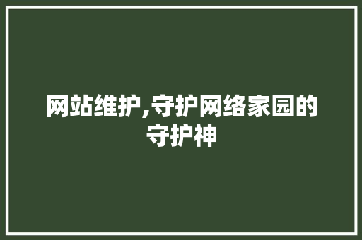 网站维护,守护网络家园的守护神