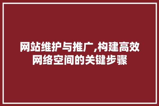 网站维护与推广,构建高效网络空间的关键步骤