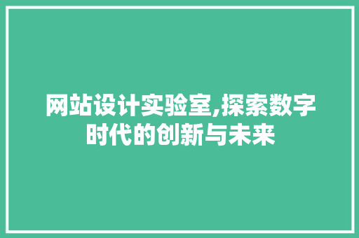 网站设计实验室,探索数字时代的创新与未来