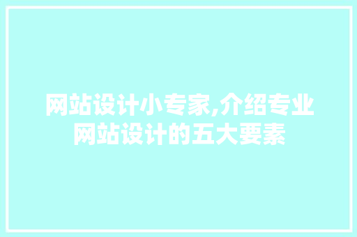 网站设计小专家,介绍专业网站设计的五大要素