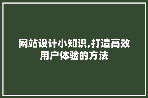 网站设计小知识,打造高效用户体验的方法
