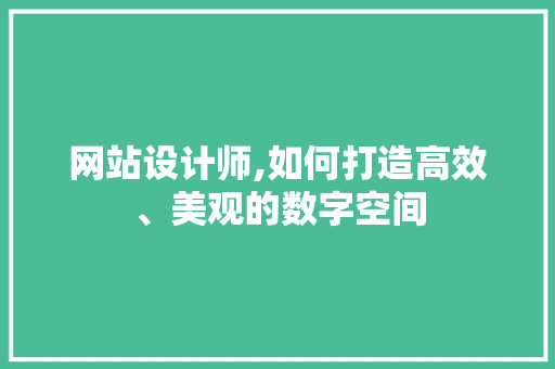 网站设计师,如何打造高效、美观的数字空间 网站设计师,如何打造高效、美观的数字空间 搜狗SEO