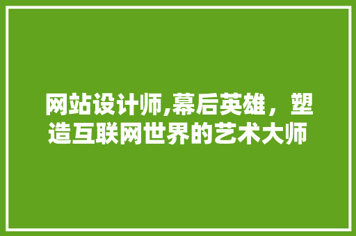 网站设计师,幕后英雄，塑造互联网世界的艺术大师 网站设计师,幕后英雄，塑造互联网世界的艺术大师 神马SEO