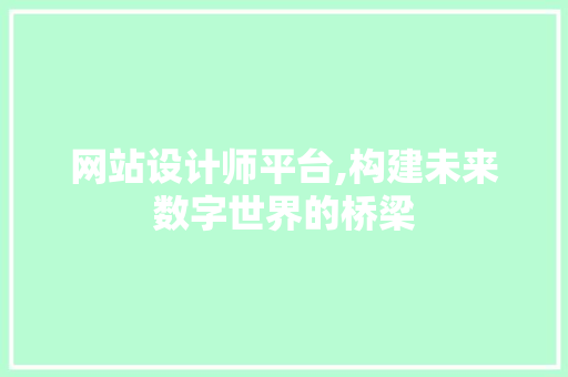 网站设计师平台,构建未来数字世界的桥梁