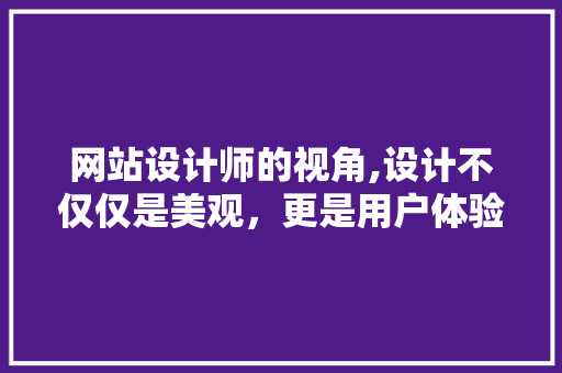 网站设计师的视角,设计不仅仅是美观，更是用户体验的守护者
