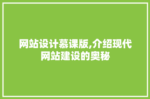 网站设计慕课版,介绍现代网站建设的奥秘