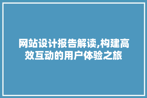 网站设计报告解读,构建高效互动的用户体验之旅