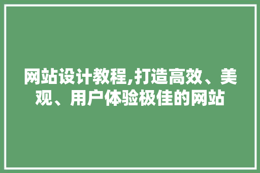 网站设计教程,打造高效、美观、用户体验极佳的网站 网站设计教程,打造高效、美观、用户体验极佳的网站 百度SEO
