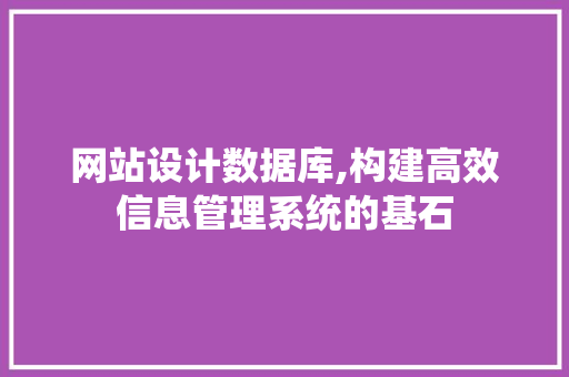 网站设计数据库,构建高效信息管理系统的基石