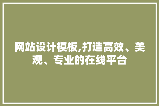 网站设计模板,打造高效、美观、专业的在线平台