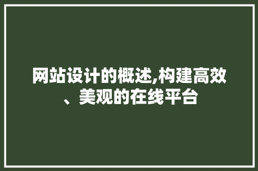 网站设计的概述,构建高效、美观的在线平台
