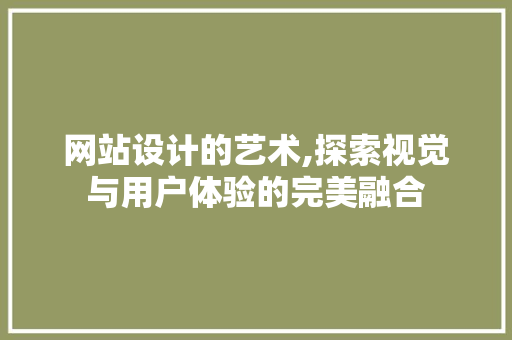 网站设计的艺术,探索视觉与用户体验的完美融合