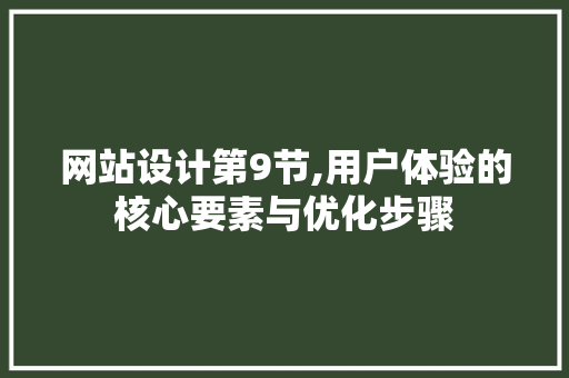 网站设计第9节,用户体验的核心要素与优化步骤