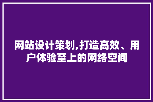 网站设计策划,打造高效、用户体验至上的网络空间