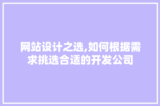 网站设计之选,如何根据需求挑选合适的开发公司