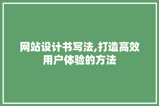 网站设计书写法,打造高效用户体验的方法