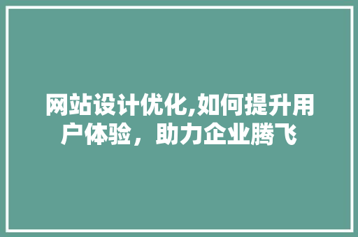 网站设计优化,如何提升用户体验，助力企业腾飞
