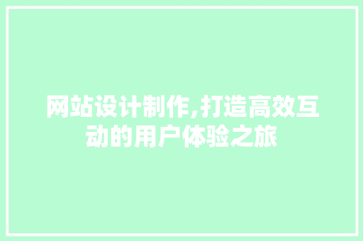网站设计制作,打造高效互动的用户体验之旅