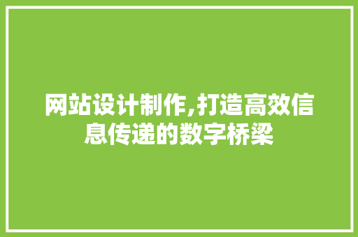 网站设计制作,打造高效信息传递的数字桥梁