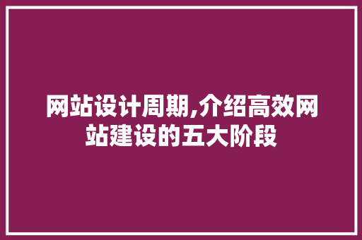 网站设计周期,介绍高效网站建设的五大阶段
