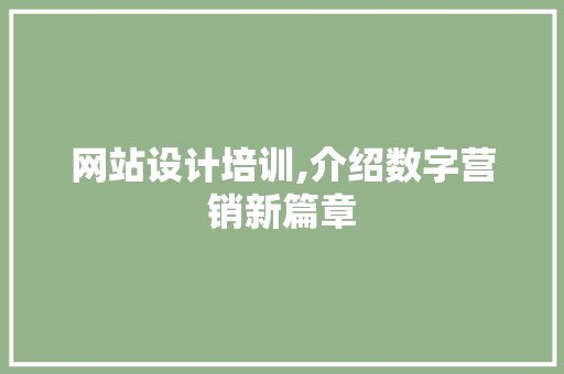 网站设计培训,介绍数字营销新篇章
