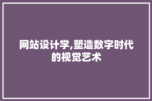 网站设计学,塑造数字时代的视觉艺术