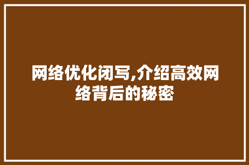 网络优化闭写,介绍高效网络背后的秘密 网络优化闭写,介绍高效网络背后的秘密 百度SEO
