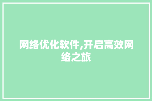 网络优化软件,开启高效网络之旅 网络优化软件,开启高效网络之旅 神马SEO
