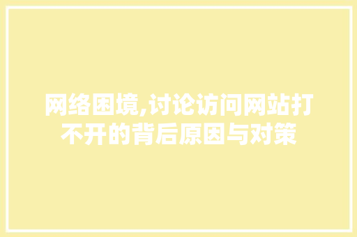 网络困境,讨论访问网站打不开的背后原因与对策