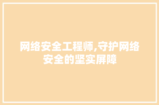 网络安全工程师,守护网络安全的坚实屏障