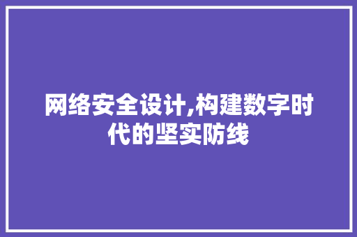 网络安全设计,构建数字时代的坚实防线