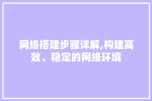 网络搭建步骤详解,构建高效、稳定的网络环境 网络搭建步骤详解,构建高效、稳定的网络环境 神马SEO