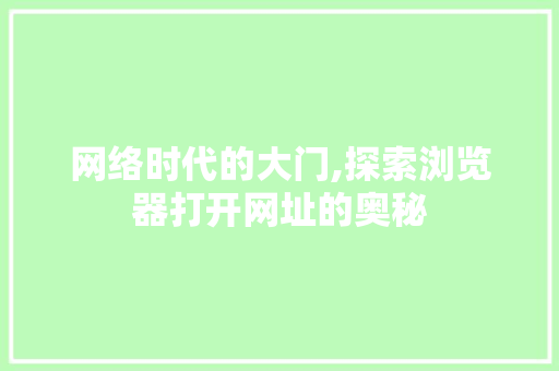 网络时代的大门,探索浏览器打开网址的奥秘